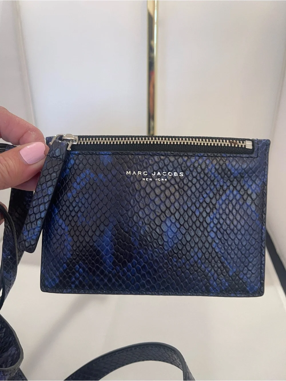 RARE Marc Jacobs Navy Snakeskin-Textured Charm Tote - Picture 6 of 11